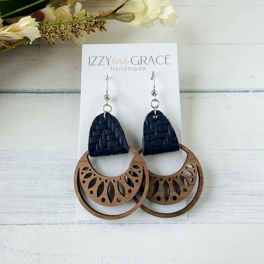 Boho Hoop Earrings | Navy Knit