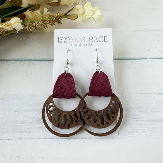 Boho Hoop Earrings | Burgundy Lace