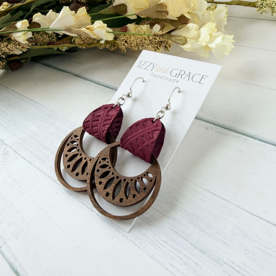Boho Hoop Earrings | Burgundy Lace