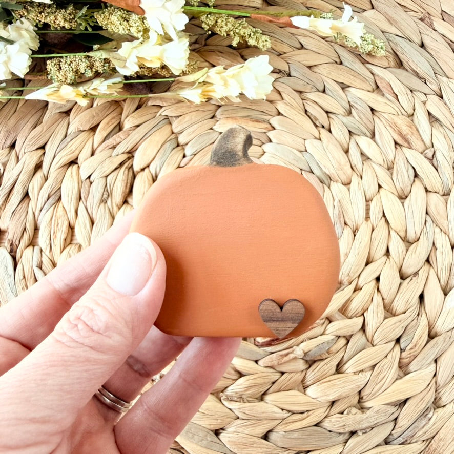 Mini Wood Pumpkin with Heart Accent