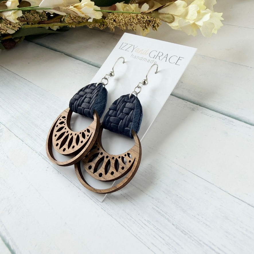 Boho Hoop Earrings | Navy Knit
