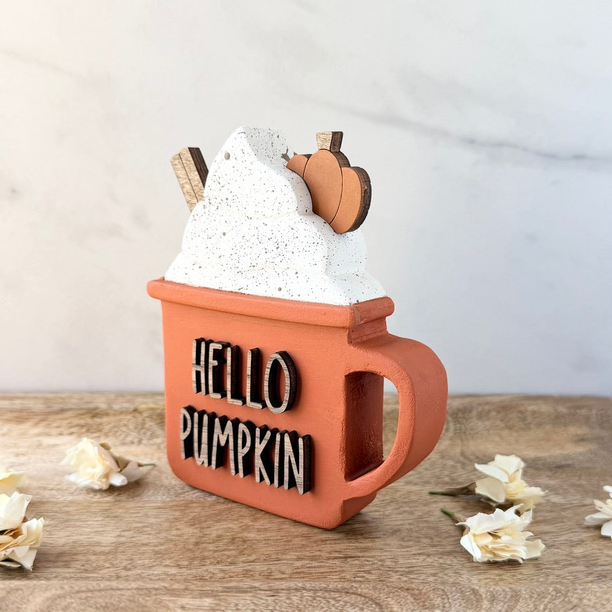 Hello Pumpkin Wood Latte Mug