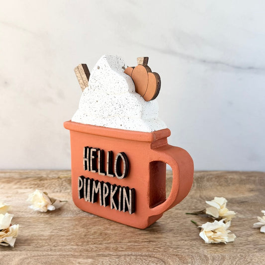 Hello Pumpkin Wood Latte Mug