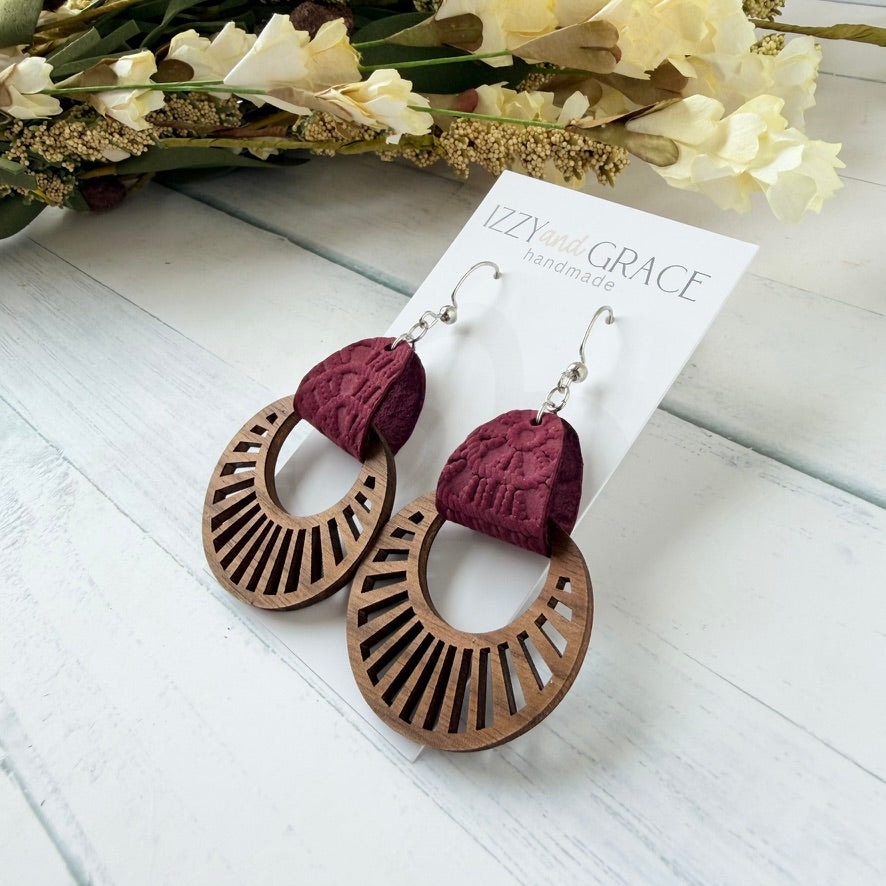 Radial Hoop Earrings | Burgundy Lace