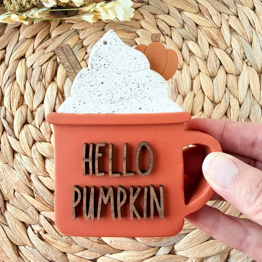 Hello Pumpkin Wood Latte Mug