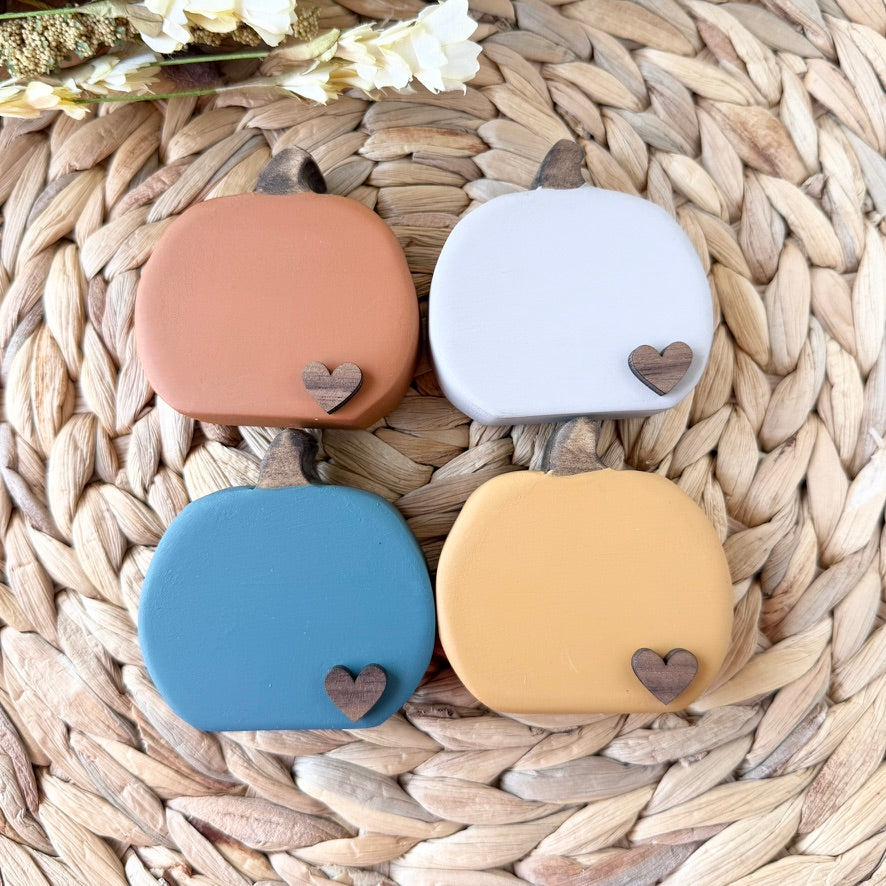 Mini Wood Pumpkin with Heart Accent
