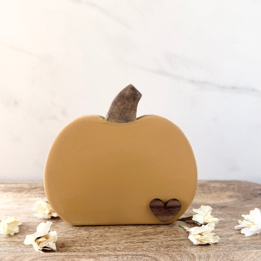 Wood Pumpkin with Heart Accent