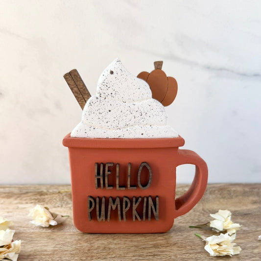 Hello Pumpkin Wood Latte Mug
