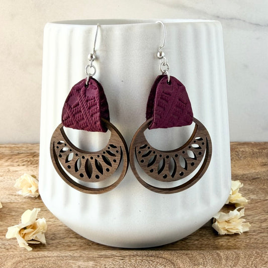 Boho Hoop Earrings | Burgundy Lace