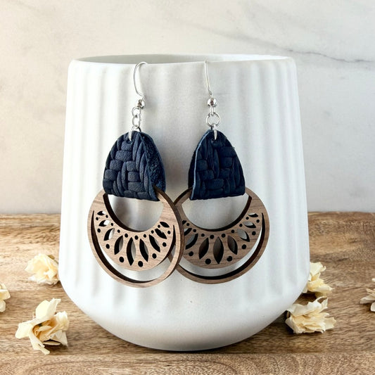 Boho Hoop Earrings | Navy Knit