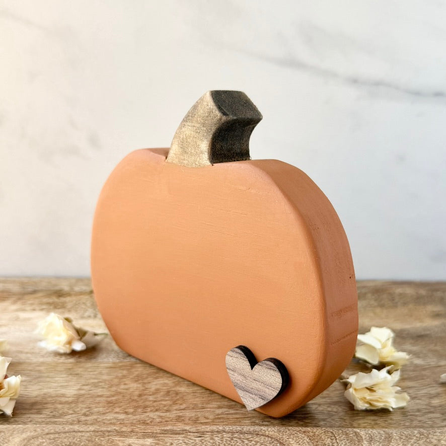 Wood Pumpkin with Heart Accent