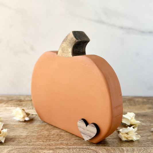Wood Pumpkin with Heart Accent