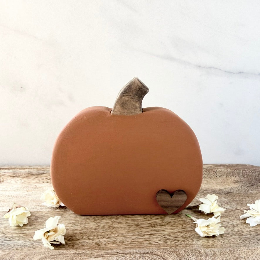 Wood Pumpkin with Heart Accent