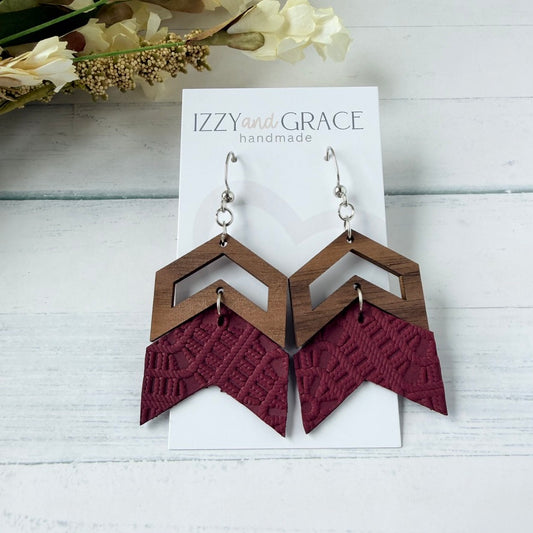 Chevron Earrings | Burgundy Lace