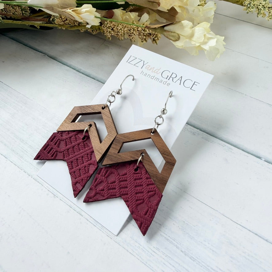 Chevron Earrings | Burgundy Lace